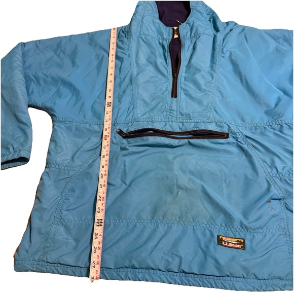 VTG LL Bean Anorak Mens L Teal 1/4 Zip Pullover Hooded Fleece Lined USA Made - Picture 9 of 10